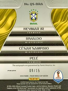 2018 Panini Prizm FIFA World Cup - Quad Signatures Prizms Silver #QS-BRA Pele / Rivaldo / Cesar Sampaio / Neymar Jr Back