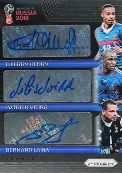 2018 Panini Prizm FIFA World Cup - Trio Signatures #TS-HVL Thierry Henry / Patrick Vieira / Bernard Lama Front