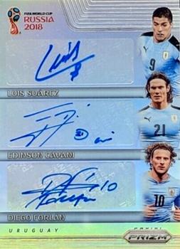 2018 Panini Prizm FIFA World Cup - Trio Signatures Prizms Silver #TS-SCF Luis Suarez / Edinson Cavani / Diego Forlan Front