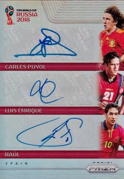 2018 Panini Prizm FIFA World Cup - Trio Signatures Prizms Silver #TS-PER Carles Puyol / Luis Enrique / Raul Front