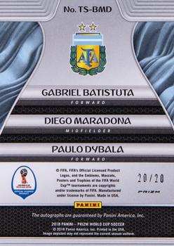 2018 Panini Prizm FIFA World Cup - Trio Signatures Prizms Silver #TS-BMD Gabriel Batistuta / Diego Maradona / Paulo Dybala Back