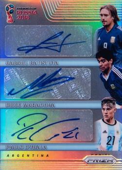 2018 Panini Prizm FIFA World Cup - Trio Signatures Prizms Silver #TS-BMD Gabriel Batistuta / Diego Maradona / Paulo Dybala Front