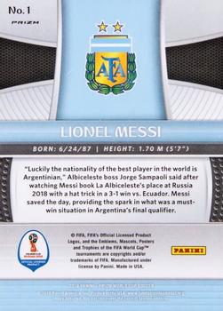 2018 Panini Prizm FIFA World Cup - Silver Prizm #1 Lionel Messi Back