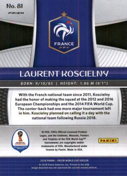 2018 Panini Prizm FIFA World Cup - Lazer Prizm #81 Laurent Koscielny Back
