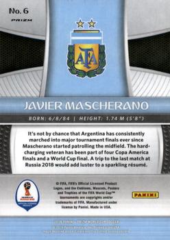 2018 Panini Prizm FIFA World Cup - Red & Blue Wave Prizm #6 Javier Mascherano Back