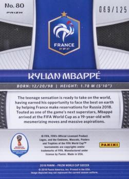 2018 Panini Prizm FIFA World Cup - Light Blue Lazer Prizm #80 Kylian Mbappé Back