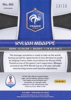 2018 Panini Prizm FIFA World Cup - Gold Lazer Prizm #80 Kylian Mbappé Back