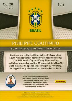 2018 Panini Prizm FIFA World Cup - Gold Power Prizm #28 Philippe Coutinho Back