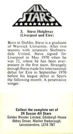 1978 Golden Wonder All-Stars #3 Steve Heighway Back