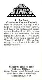 1978 Golden Wonder All-Stars #4 Joe Royle Back