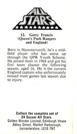 1978 Golden Wonder All-Stars #12 Gerry Francis Back