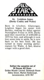 1978 Golden Wonder All-Stars #16 Leighton James Back