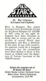 1978 Golden Wonder All-Stars #20 Ray Clemence Back