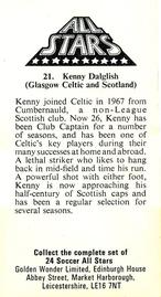 1978 Golden Wonder All-Stars #21 Kenny Dalglish Back