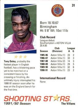 1991-92 Merlin Shooting Stars UK #31 Tony Daley Back
