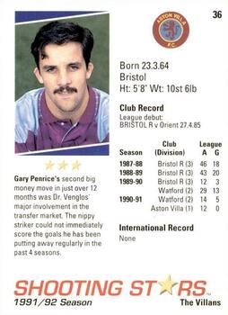 1991-92 Merlin Shooting Stars UK #36 Gary Penrice Back