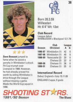 1991-92 Merlin Shooting Stars UK #38 Dave Beasant Back