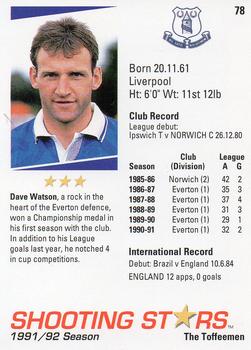 1991-92 Merlin Shooting Stars UK #78 Dave Watson Back