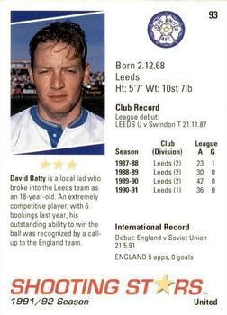 1991-92 Merlin Shooting Stars UK #93 David Batty Back