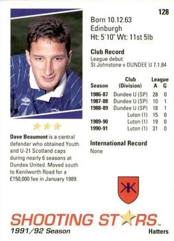 1991-92 Merlin Shooting Stars UK #128 Dave Beaumont Back