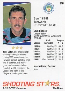 1991-92 Merlin Shooting Stars UK #140 Tony Coton Back