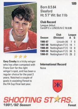 1991-92 Merlin Shooting Stars UK #189 Gary Crosby Back