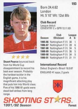 1991-92 Merlin Shooting Stars UK #193 Stuart Pearce Back
