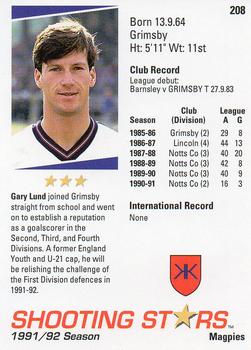 1991-92 Merlin Shooting Stars UK #208 Gary Lund Back