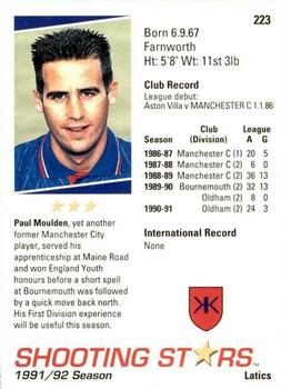 1991-92 Merlin Shooting Stars UK #223 Paul Moulden Back