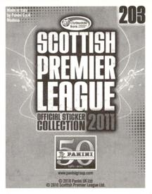 2011 Panini Scottish Premier League Stickers #203 David Templeton Back