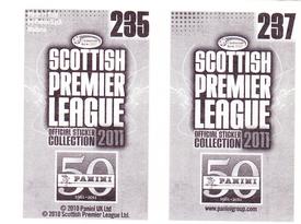 2011 Panini Scottish Premier League Stickers #235 / 237 Edwin De Graaf / John Rankin Back