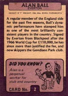 1971-72 A&BC Gum English Footballers (Purple Backs) #2 Alan Ball Back