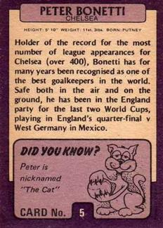 1971-72 A&BC Gum English Footballers (Purple Backs) #5 Peter Bonetti Back