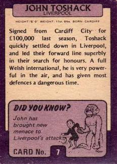 1971-72 A&BC Gum English Footballers (Purple Backs) #7 John Toshack Back