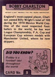 1971-72 A&BC Gum English Footballers (Purple Backs) #9 Bobby Charlton Back