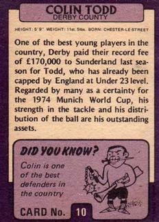 1971-72 A&BC Gum English Footballers (Purple Backs) #10 Colin Todd Back