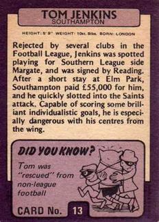 1971-72 A&BC Gum English Footballers (Purple Backs) #13 Tom Jenkins Back