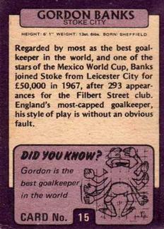 1971-72 A&BC Gum English Footballers (Purple Backs) #15 Gordon Banks Back