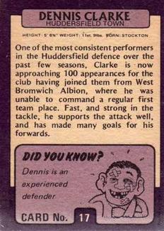 1971-72 A&BC Gum English Footballers (Purple Backs) #17 Dennis Clarke Back