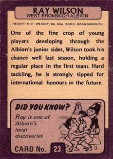 1971-72 A&BC Gum English Footballers (Purple Backs) #23 Ray Wilson Back