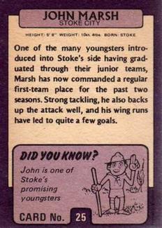 1971-72 A&BC Gum English Footballers (Purple Backs) #25 John Marsh Back