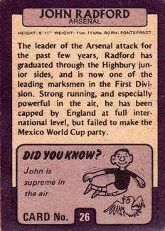 1971-72 A&BC Gum English Footballers (Purple Backs) #26 John Radford Back