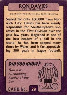 1971-72 A&BC Gum English Footballers (Purple Backs) #29 Ron Davies Back