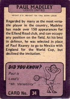 1971-72 A&BC Gum English Footballers (Purple Backs) #34 Paul Madeley Back