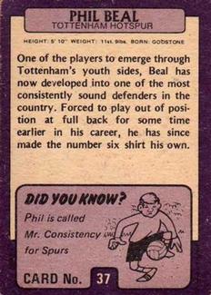 1971-72 A&BC Gum English Footballers (Purple Backs) #37 Phil Beal Back