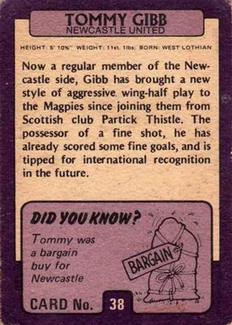 1971-72 A&BC Gum English Footballers (Purple Backs) #38 Tommy Gibb Back
