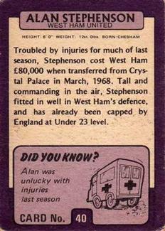 1971-72 A&BC Gum English Footballers (Purple Backs) #40 Alan Stephenson Back