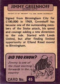 1971-72 A&BC Gum English Footballers (Purple Backs) #45 Jimmy Greenhoff Back