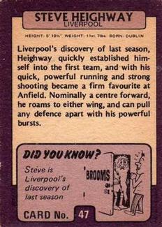 1971-72 A&BC Gum English Footballers (Purple Backs) #47 Steve Heighway Back