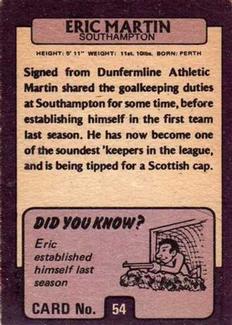 1971-72 A&BC Gum English Footballers (Purple Backs) #54 Eric Martin Back
